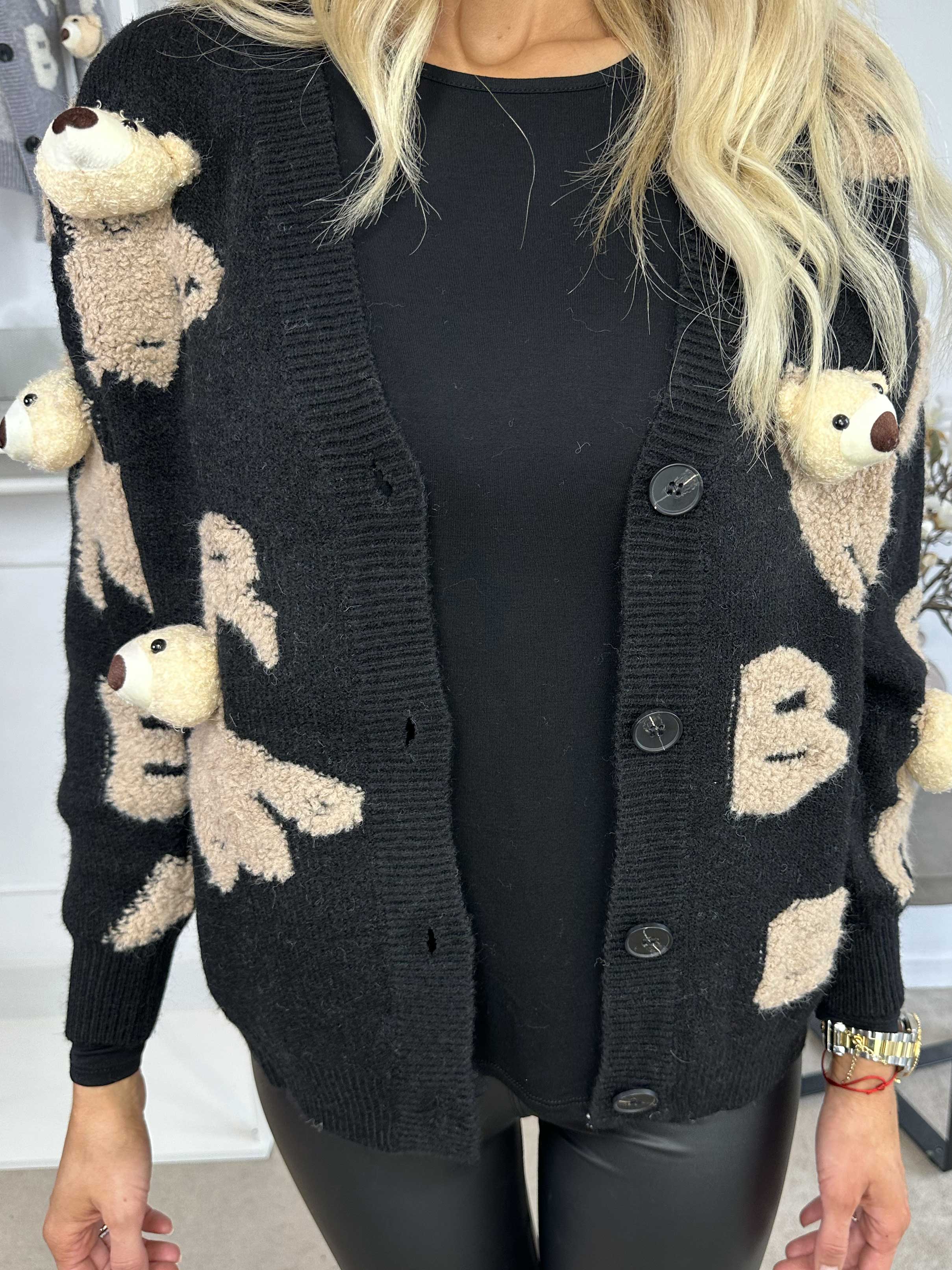 Teddy - Söt mjuk stickad kofta med teddybjörnar